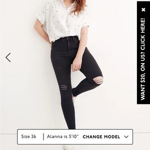 NWT Madewell 9” mid rise skinny jean in Black Sea